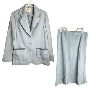 Vintage Women Skirt Suit 100% Virgin Wool Dalton Blue Sz 14 Pull On Skirt